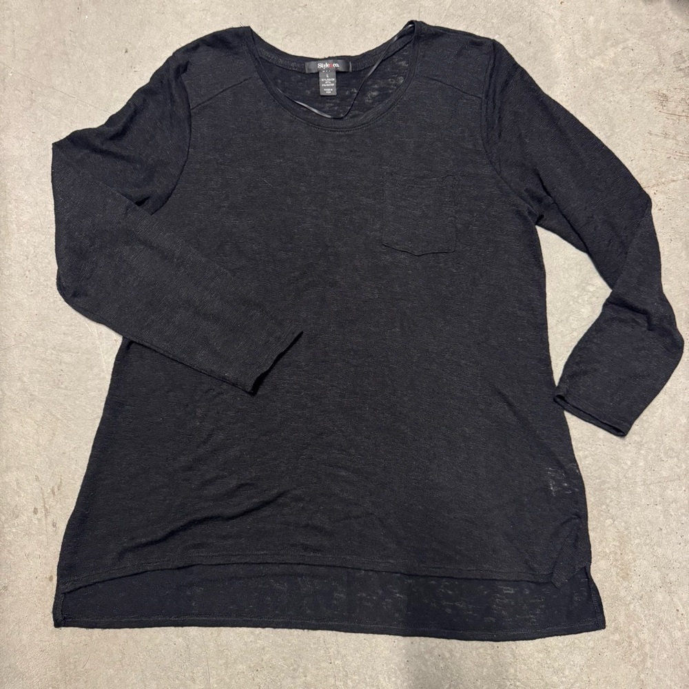Style & Co Women’s Large Black Long Sleeve Pullover Hi-Low Tunic Top Lightweight